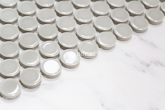 Feature Mosaic Venice 19mm Penny Round Mosaic Gloss Light Grey 315X294 ,