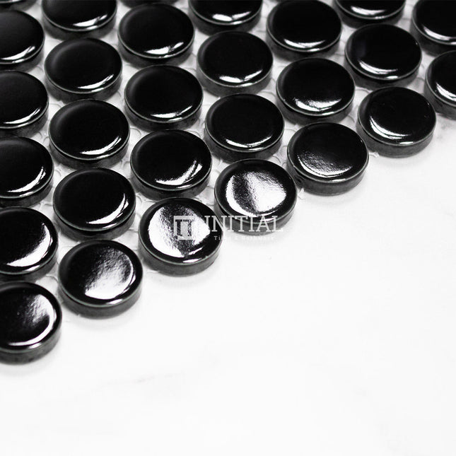Feature Mosaic Venice 19mm Penny Round Mosaic Gloss Black 315X294 ,