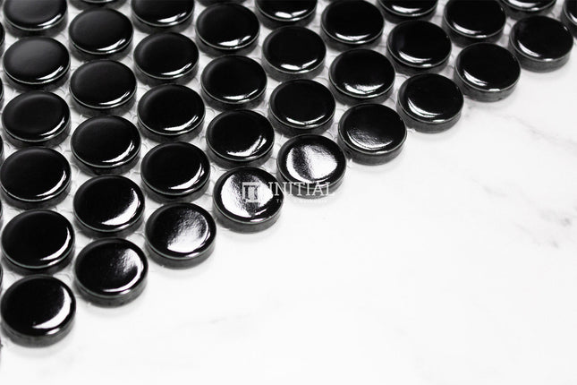 Feature Mosaic Venice 19mm Penny Round Mosaic Gloss Black 315X294 ,