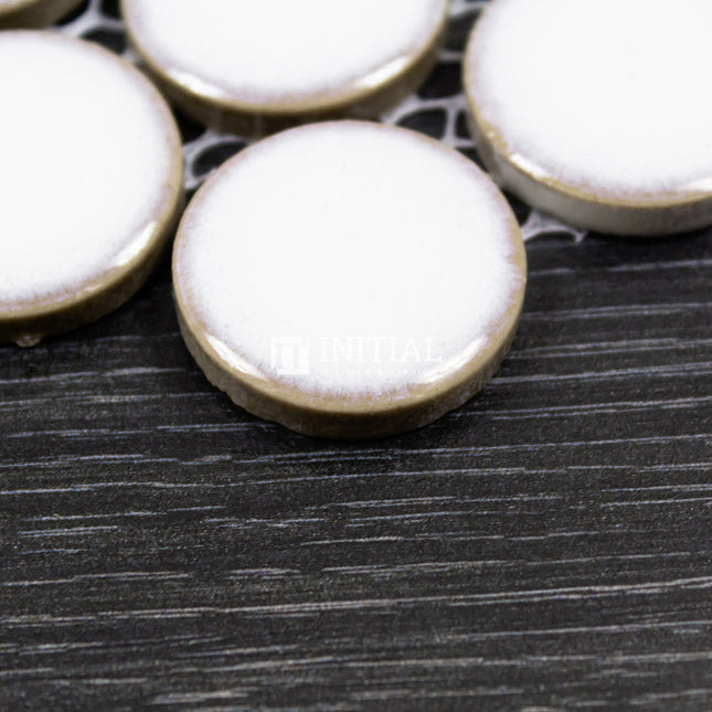 Feature Mosaic Venice 28mm Penny Round Mosaic Gloss Antique White 314X328 ,