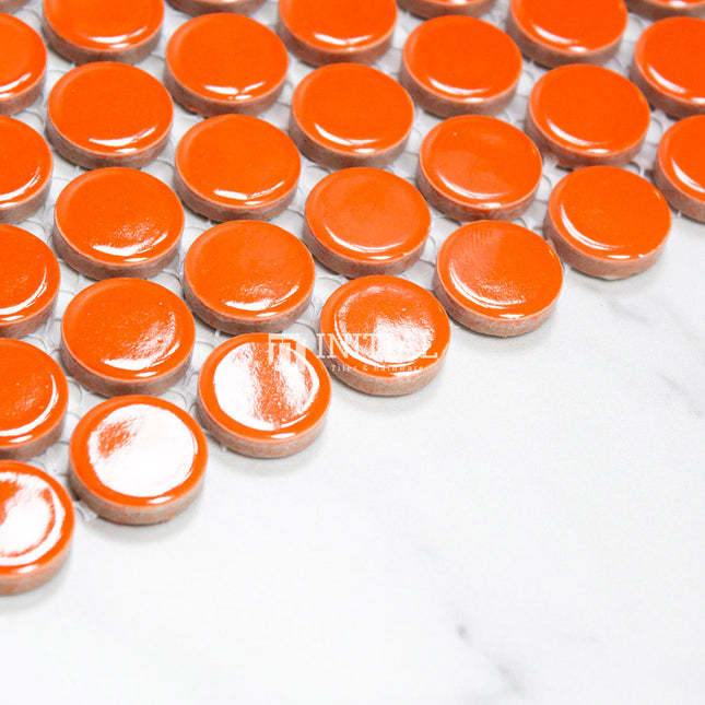 Feature Mosaic Venice 19mm Penny Round Mosaic Gloss Bright Orange 315X294 ,