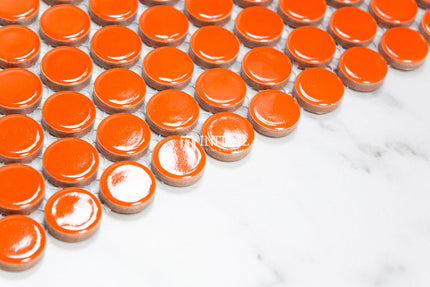 Feature Mosaic Venice 19mm Penny Round Mosaic Gloss Bright Orange 315X294 ,