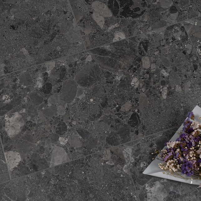 Terrazzo Look Bathroom Floor Tile Black Matt 300X600 ,