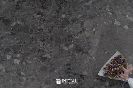 Terrazzo Look Bathroom Floor Tile Black Matt 600X600 ,