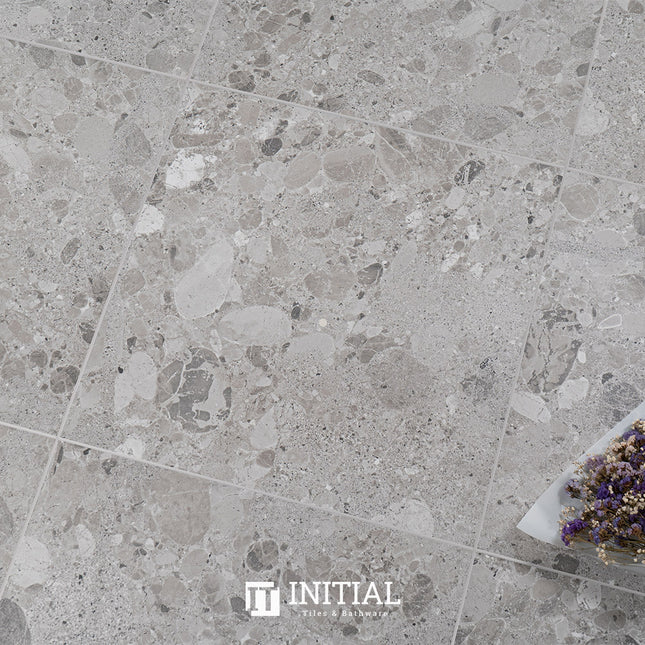 Terrazzo Look Bathroom Floor Tile Grey Matt 600X600 ,