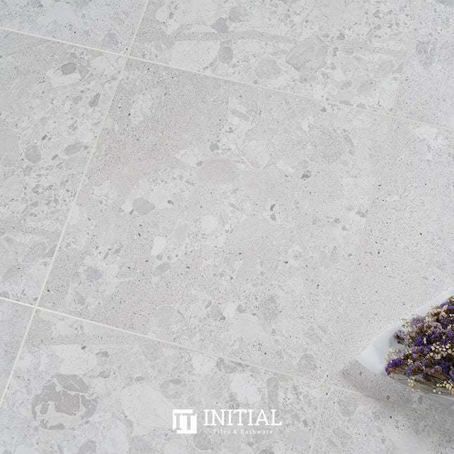 Terrazzo Look Bathroom Floor Tile White Matt 600X600 ,