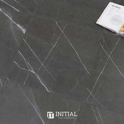 Marble Look Bathroom Floor Tile Valley Black Matt 600X600 ,