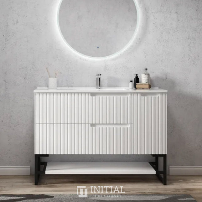 Otti Massa Wall Hung Vanity with 2 Drawers Soft Close Doors Matt White 1190W X 550H X 460D , With 1200mm Leg