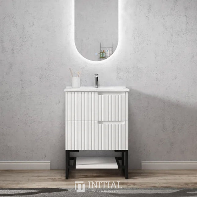 Otti Massa Series Wall Hung Vanity with 2 Drawers Soft Close Doors Matt White 590W X 550H X 460D , With 600mm Leg