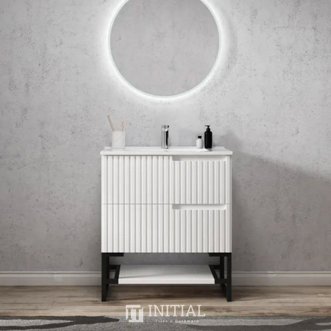 Otti Massa Series Wall Hung Vanity with 2 Drawers Soft Close Doors Matt White 740W X 550H X 460D , With 750mm Leg