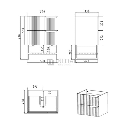 Otti Massa Series Wall Hung Vanity with 2 Drawers Soft Close Doors Matt White 590W X 550H X 460D ,