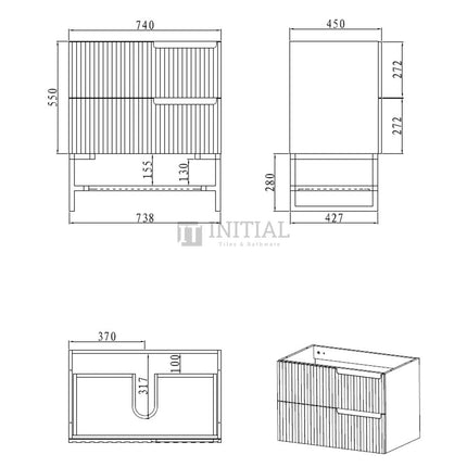Otti Massa Series Wall Hung Vanity with 2 Drawers Soft Close Doors Matt White 740W X 550H X 460D ,