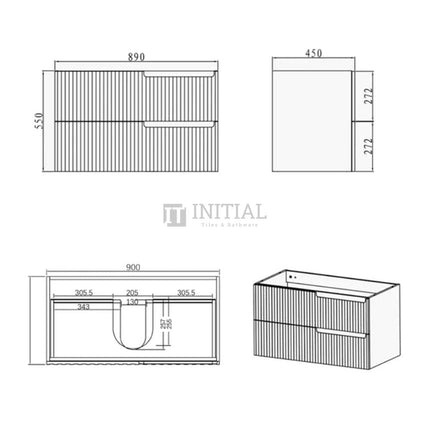 Otti Massa Series Wall Hung Vanity with 2 Drawers Soft Close Doors Matt White 890W X 550H X 460D ,