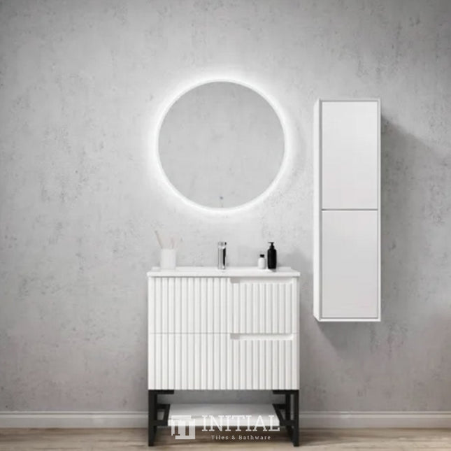 Otti Massa Wall Hung Tall Boy Vanity With 2 Doors Soft closing Matt White 350W X 1200H X 300D ,