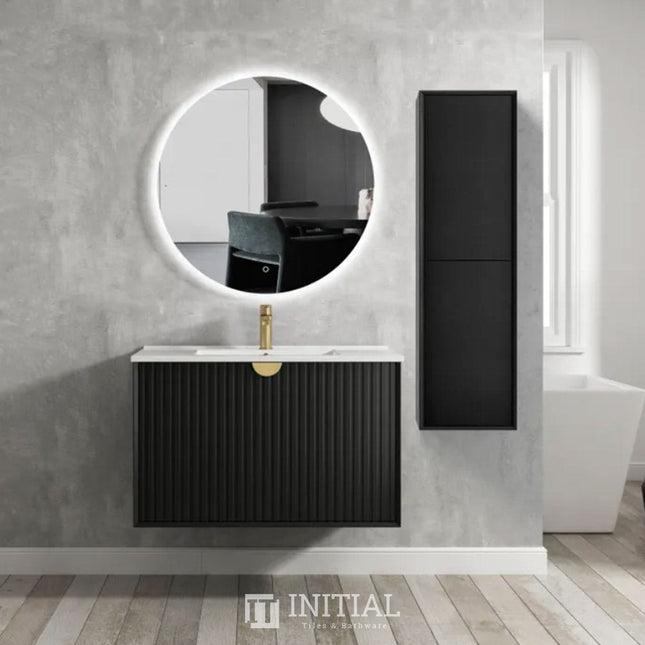 Otti Milano Wall Hung Tall Boy Vanity With Soft Closing 2 Doors Matt Black 350W X 1200H X 300D ,