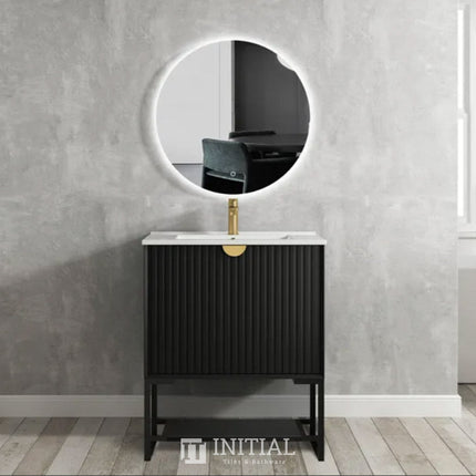 Otti Milano Series Wall Hung Vanity with 2 Drawers Soft Close Doors Matt Black 740W X 550H X 460D , With Ceramic Top With 750mm Leg