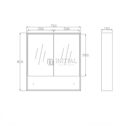 Otti Bruno Wall Mounted Shaving Cabinet with 2 Doors 750W X 800H X 150D ,