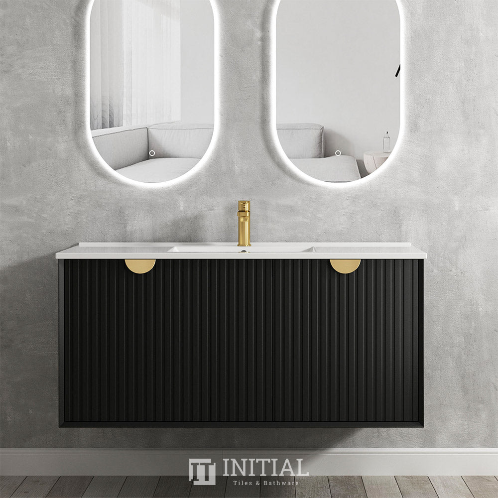 Otti Milano Series Wall Hung Vanity with 2 Drawers Soft Close Doors Matt Black 1190W X 550H X 460D , With Ceramic Top None