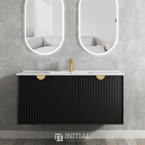 Otti Milano Series Wall Hung Vanity with 2 Drawers Soft Close Doors Matt Black 1190W X 550H X 460D , Cabinet Only None