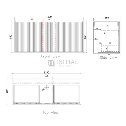 Otti Milano Series Wall Hung Vanity with 2 Drawers Soft Close Doors Matt Black 1190W X 550H X 460D ,