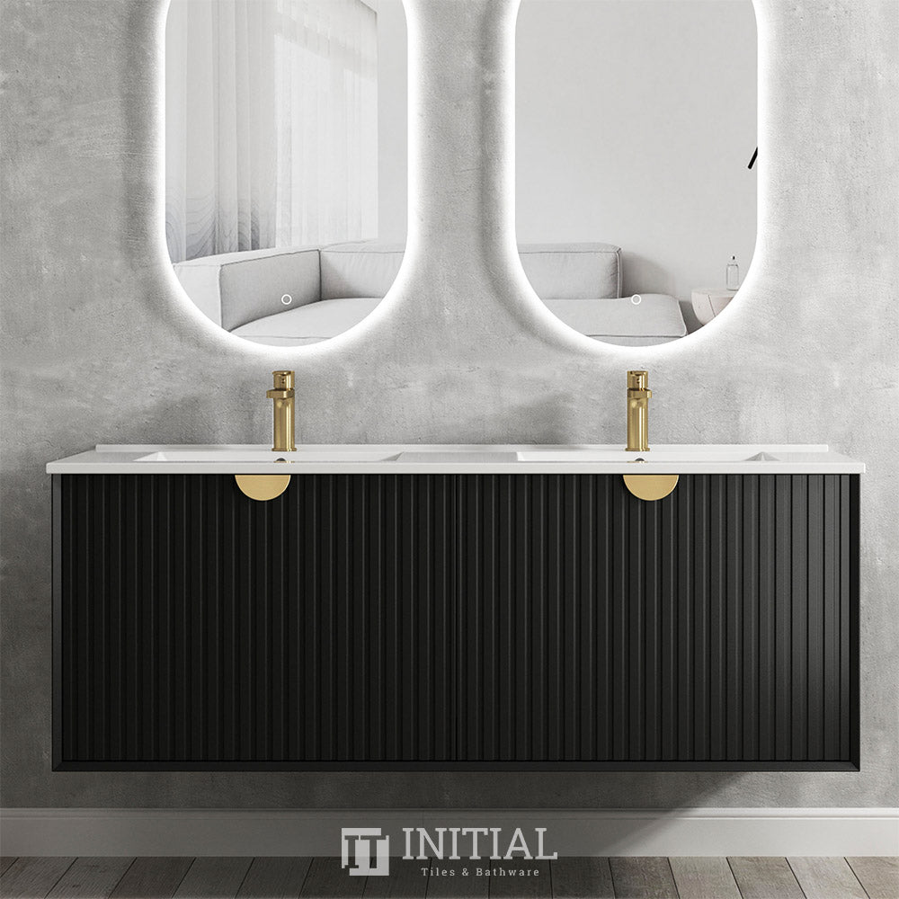 Otti Milano Series Wall Hung Vanity with 4 Drawers Soft Close Doors Matt Black 1490W X 550H X 460D , With Ceramic Top None