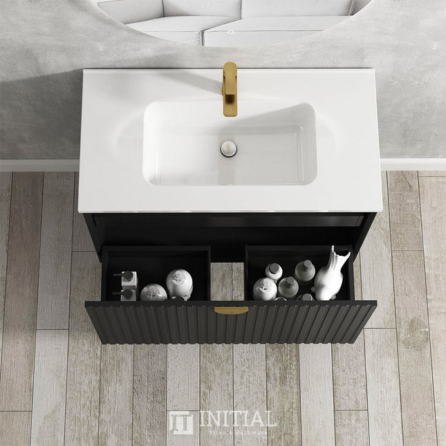 Otti Milano Series Wall Hung Vanity with 2 Drawers Soft Close Doors Matt Black 590W X 550H X 460D ,