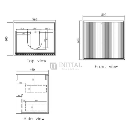 Otti Milano Series Wall Hung Vanity with 2 Drawers Soft Close Doors Matt Black 590W X 550H X 460D ,