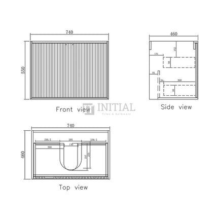 Otti Milano Series Wall Hung Vanity with 2 Drawers Soft Close Doors Matt Black 740W X 550H X 460D ,