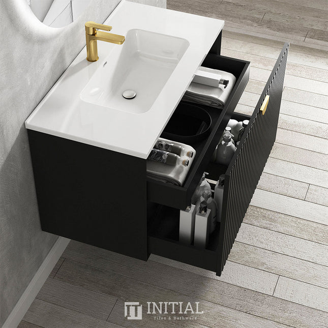 Otti Milano Series Wall Hung Vanity with 2 Drawers Soft Close Doors Matt Black 890W X 550H X 460D ,