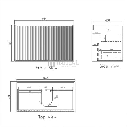 Otti Milano Series Wall Hung Vanity with 2 Drawers Soft Close Doors Matt Black 890W X 550H X 460D ,