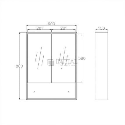 Otti Bruno Wall Mounted Shaving Cabinet with 2 Doors 600W X 800H X 150D ,