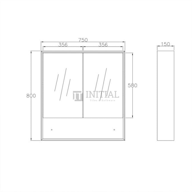 Otti Milano Wall Mounted Shaving Cabinet with 2 Doors 750W X 800H X 150D ,