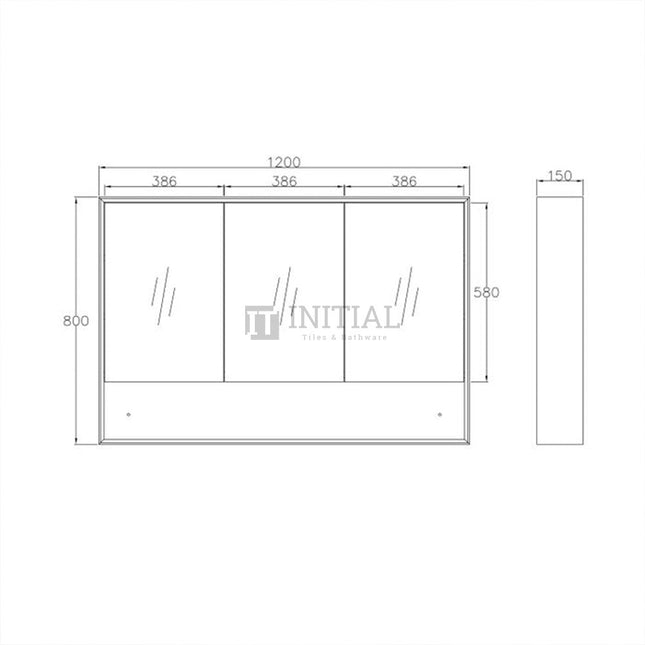 Otti Milano Wall Mounted Shaving Cabinet with 3 Doors 1200W X 800H X 150D ,