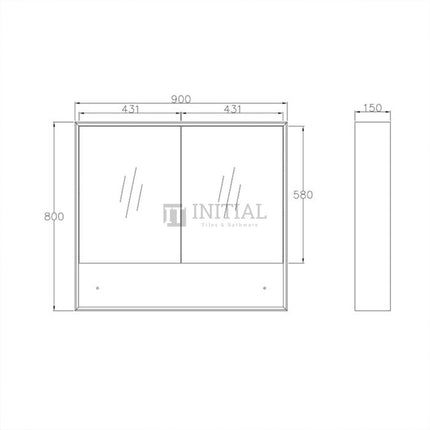 Otti Milano Wall Mounted Shaving Cabinet with 2 Doors 900W X 800H X 150D ,