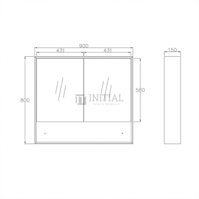 Otti Milano Wall Mounted Shaving Cabinet with 2 Doors 900W X 800H X 150D ,