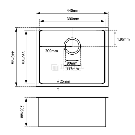 Square Stainless Steel Kitchen & Laundry Sink Dark Grey 440X440X205 ,
