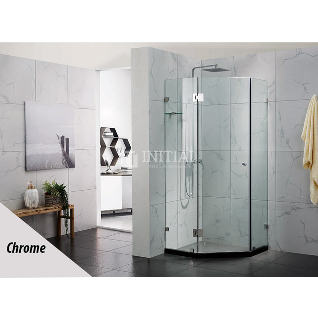 Diamond Frameless Hinge Door 10mm Glass 900-1100 x 2000mm , 900x900 Chrome