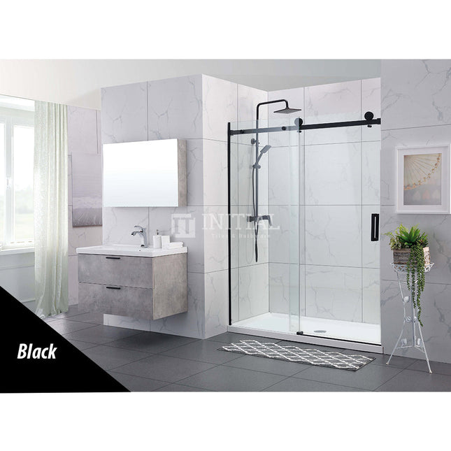 Wall to wall Frameless Sliding Door adjustable 10mm Glass Chrome/Black 950-1180 x 2000mm , Black