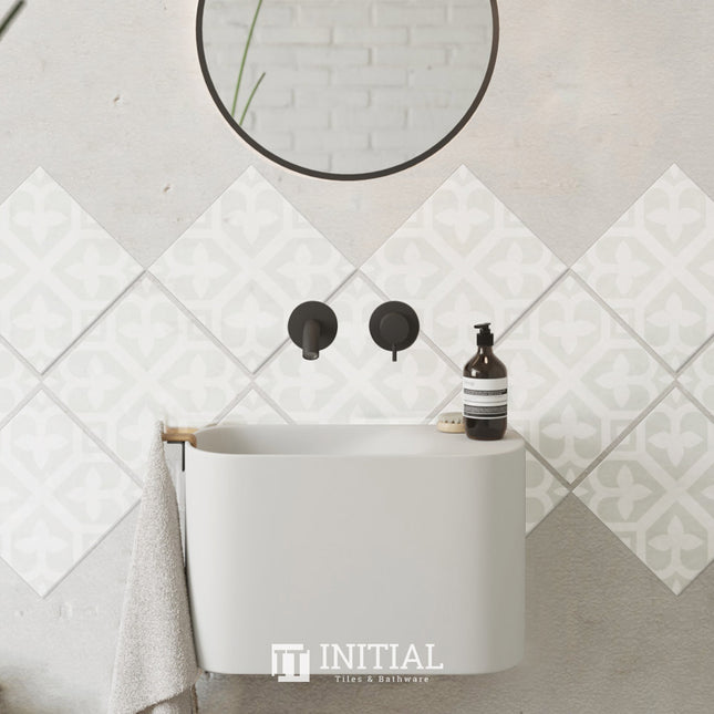 Encaustic Pattern Tile Pierre Bloom Pale Green Matt 200X200 ,