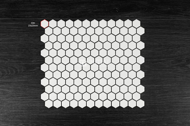 Mosaic Glazed Hexagon 23mm White Gloss 260mm x 300mm ,