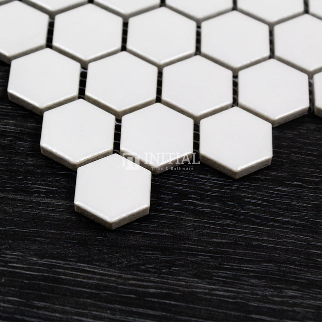 Mosaic Glazed Hexagon 23mm White Gloss 260mm x 300mm ,