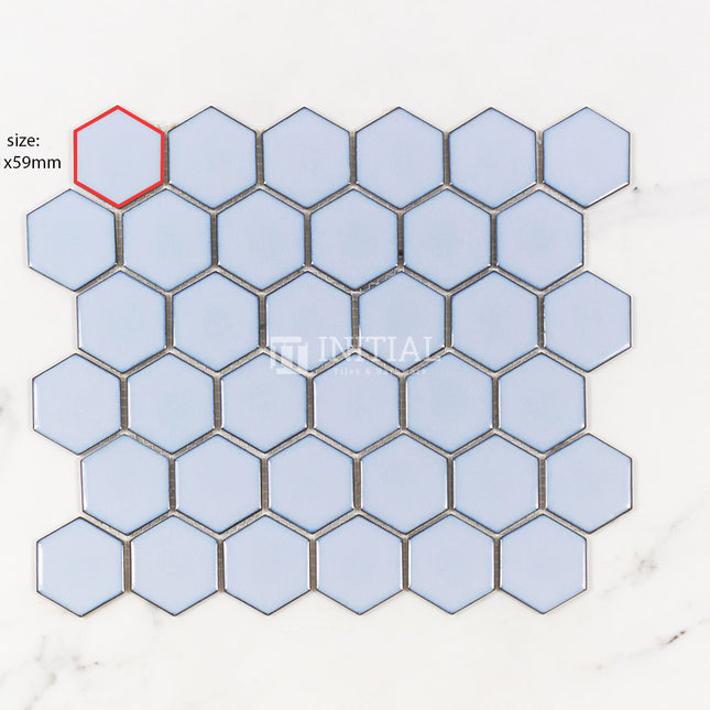 Mosaic Glazed Hexagon 51x59mm Gloss Antique Blue ,