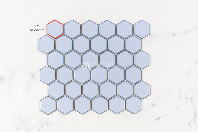 Mosaic Glazed Hexagon 51x59mm Gloss Antique Blue ,