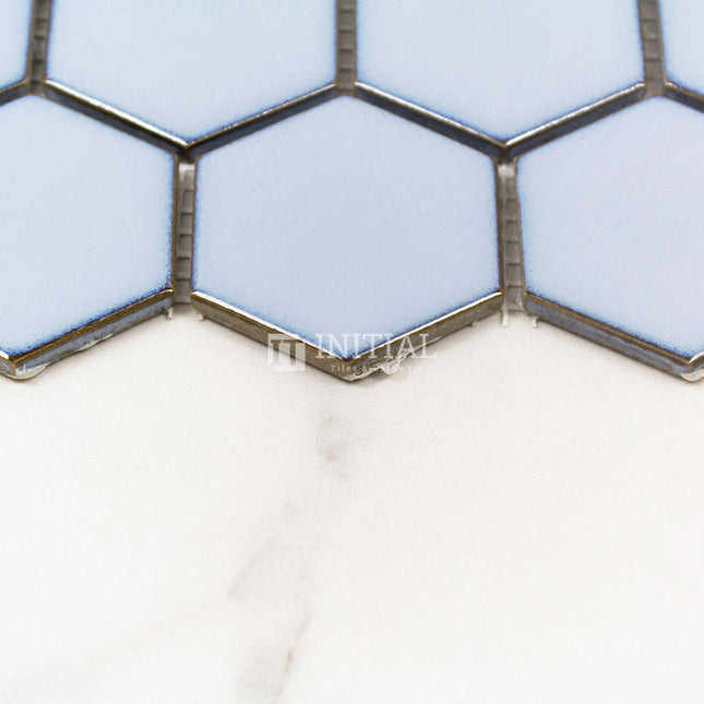 Mosaic Glazed Hexagon 51x59mm Gloss Antique Blue ,