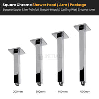 Chrome Square Super Slim Rainfall Shower Head & Ceiling Shower Arm ,