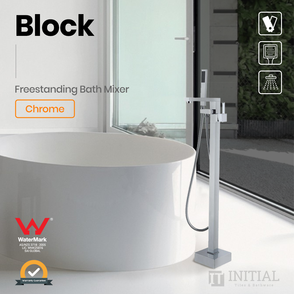 Bathroom Block Series Freestanding Bath Mixer With Hand held Shower Chrome ,