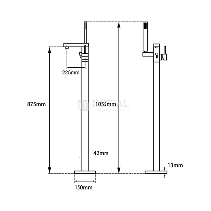 Bathroom Block Series Freestanding Bath Mixer With Hand held Shower Chrome ,
