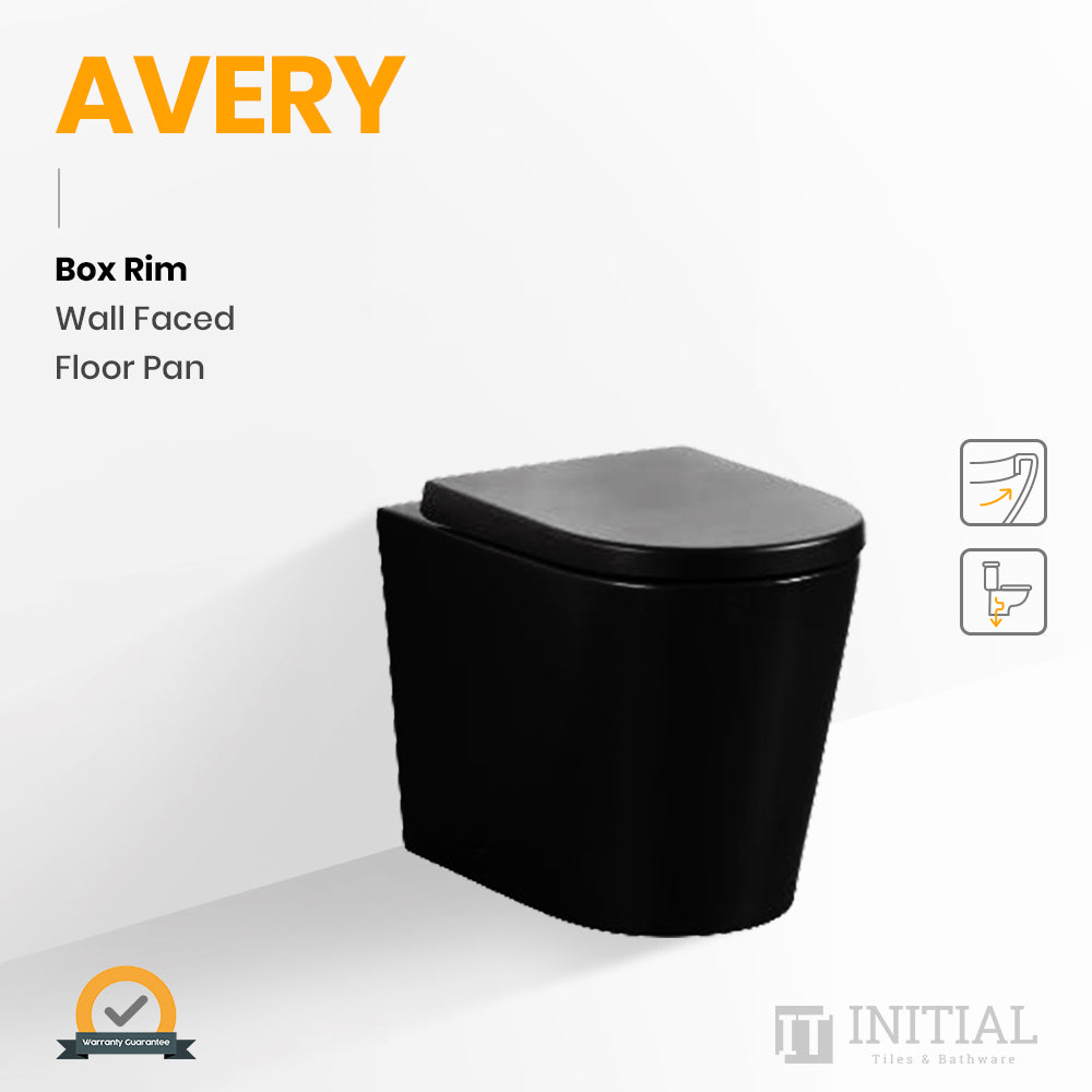 Avery Box Rim Wall Faced Floor Pan Toilet Gloss Black 590X365X420 ,