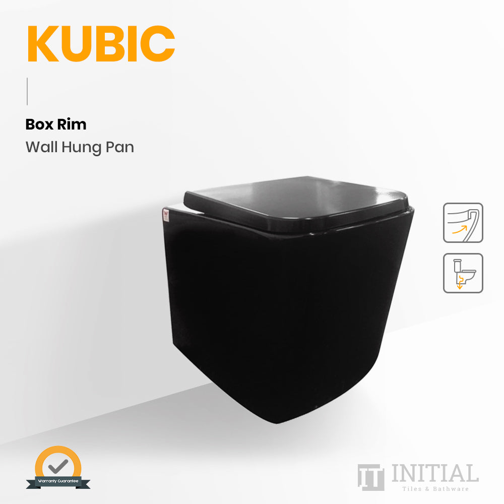 Kubic Box Rim Wall Hung Pan Toilet Ceramic Black 550X345X320 ,