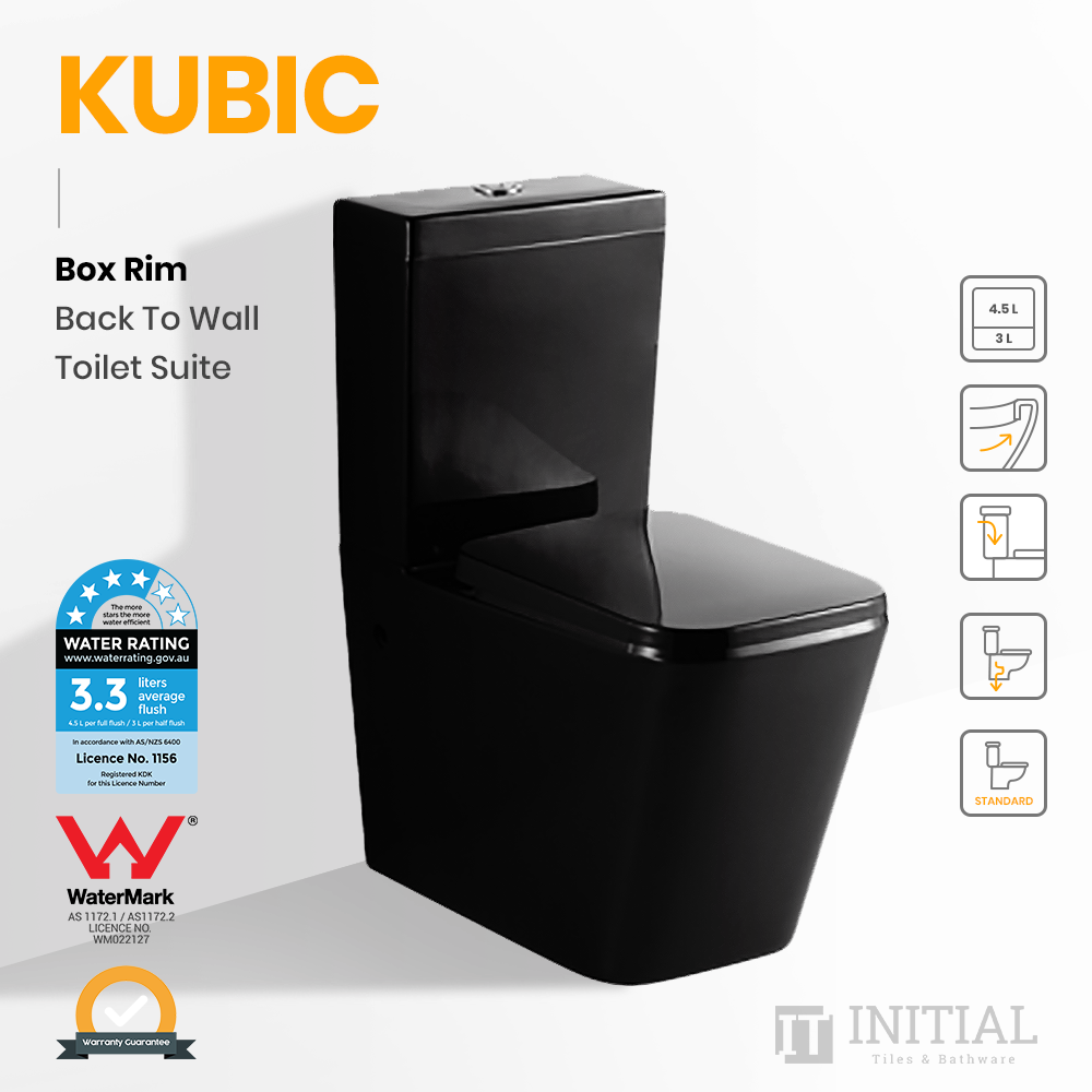 Kubic Box Rim Flush Pan Back to Wall Toilet Suite Black 665X380X840 ,